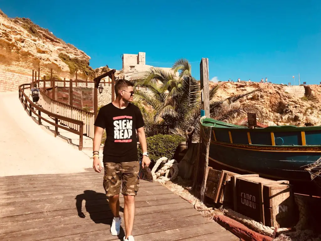 young man walking down the path in Popeye Village Malta