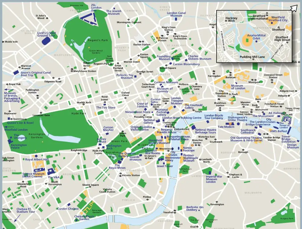 london tube map with attractions