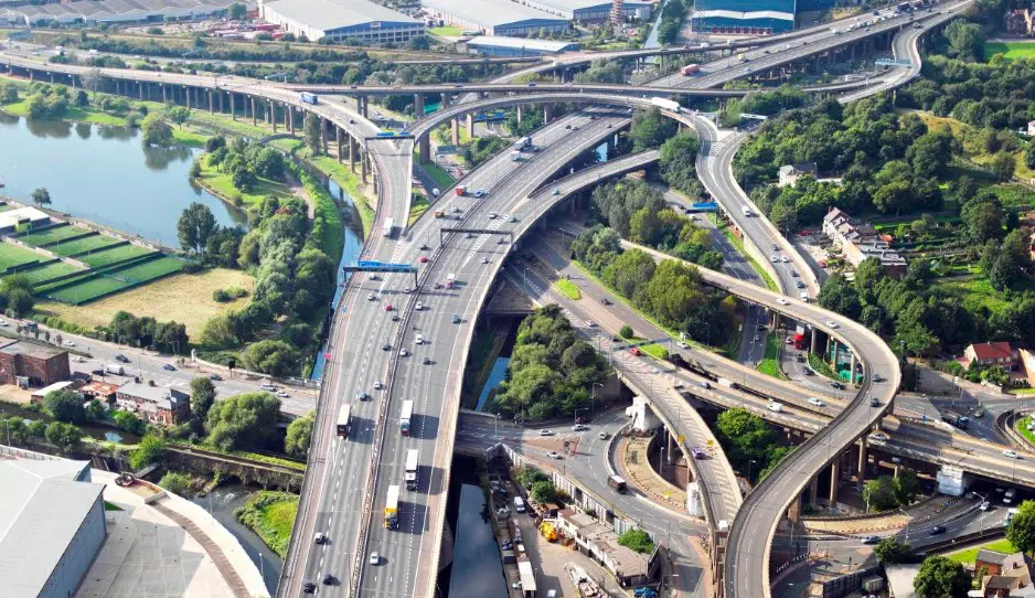 aerial view of junction 6 on the M6 motorway, also known as the spaghetti junction, outside of birmingham, uk