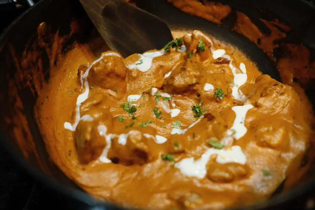 close up of the chicken tikka masala curry with cream