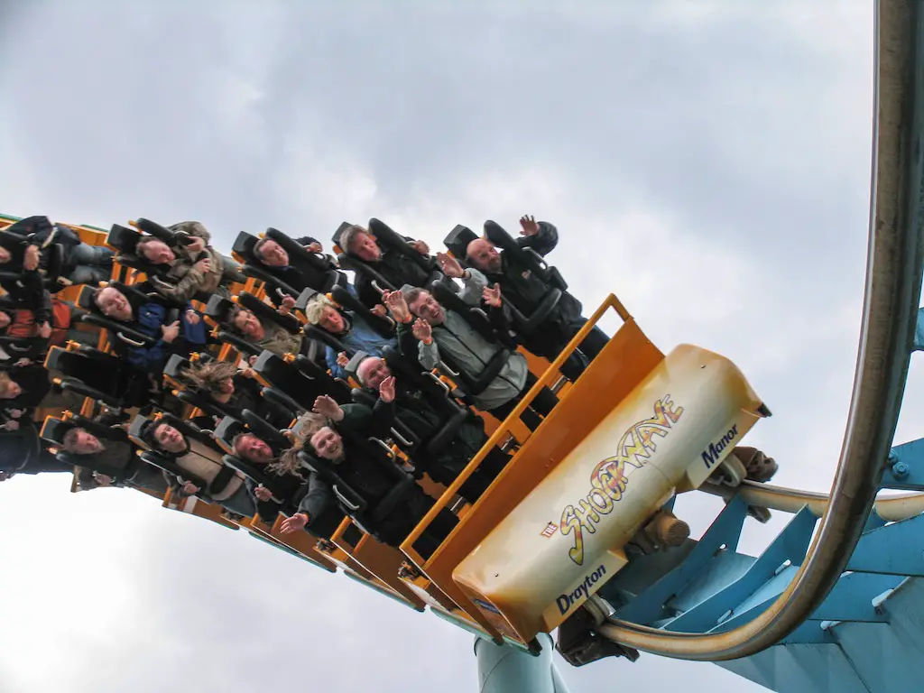 people on the shockwave rollercoaster at drayton manor theme park