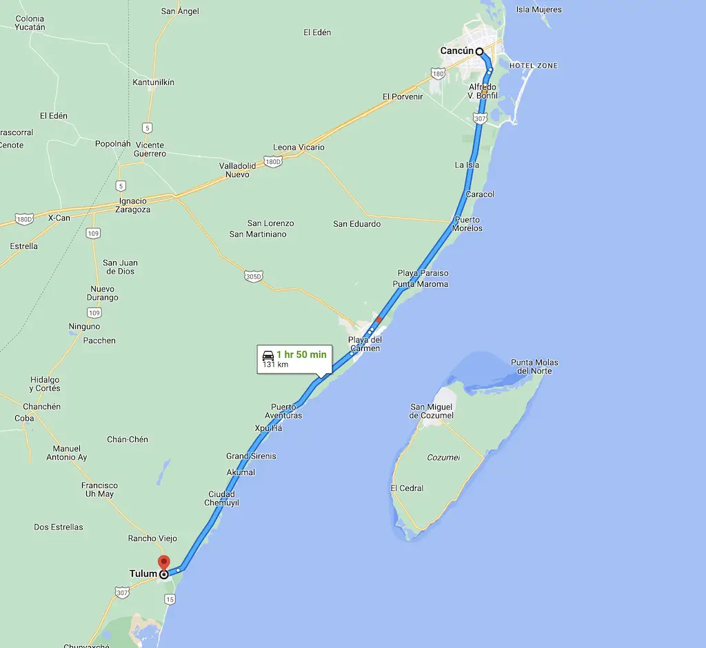 cancun tulum google map 1