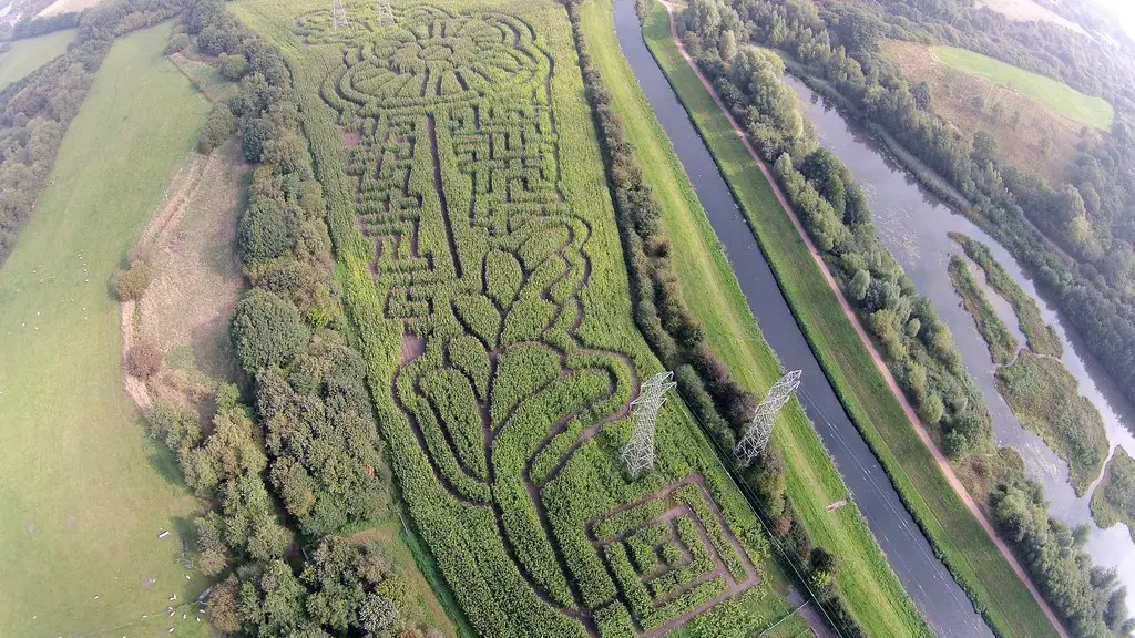 aerial view of the stunning hedge maze at sandwell valley maize maze in england