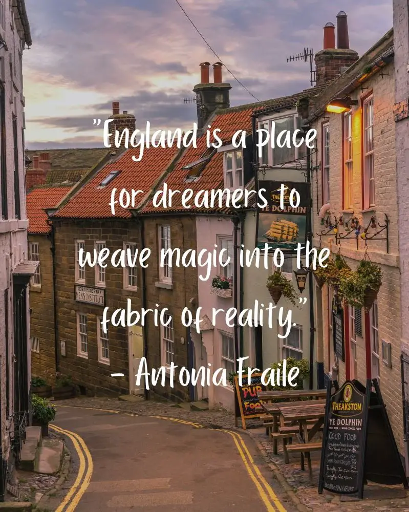 photo of a street in an old town in england with a quote about england at the forefront