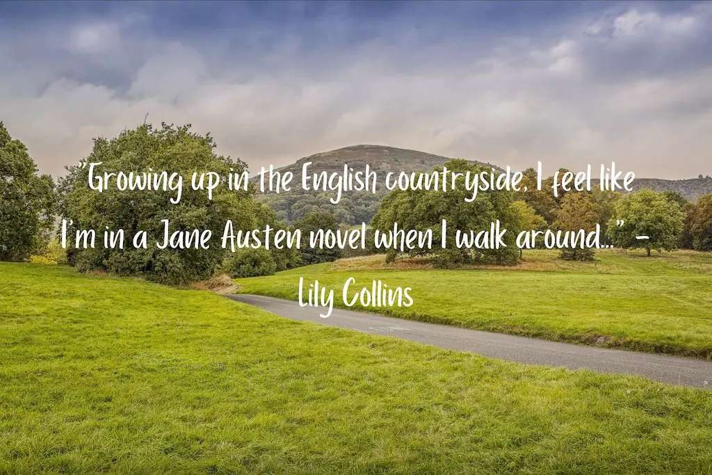 photo of the english countryside with a quote about england at the forefront
